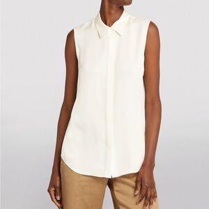 Theory Fitted Sleeveless Button-Down Shirt in Stretch Silk, Ivory, M